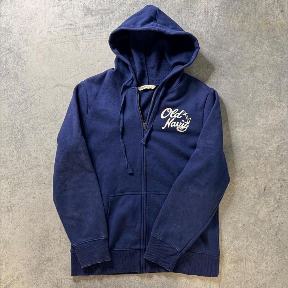 Vintage Old-Navy Men's Navy and Blue Hoodie
